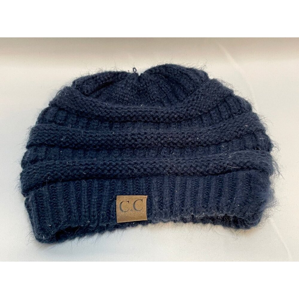 C.C chunky cable knit beanie hat cap 8" one size blue